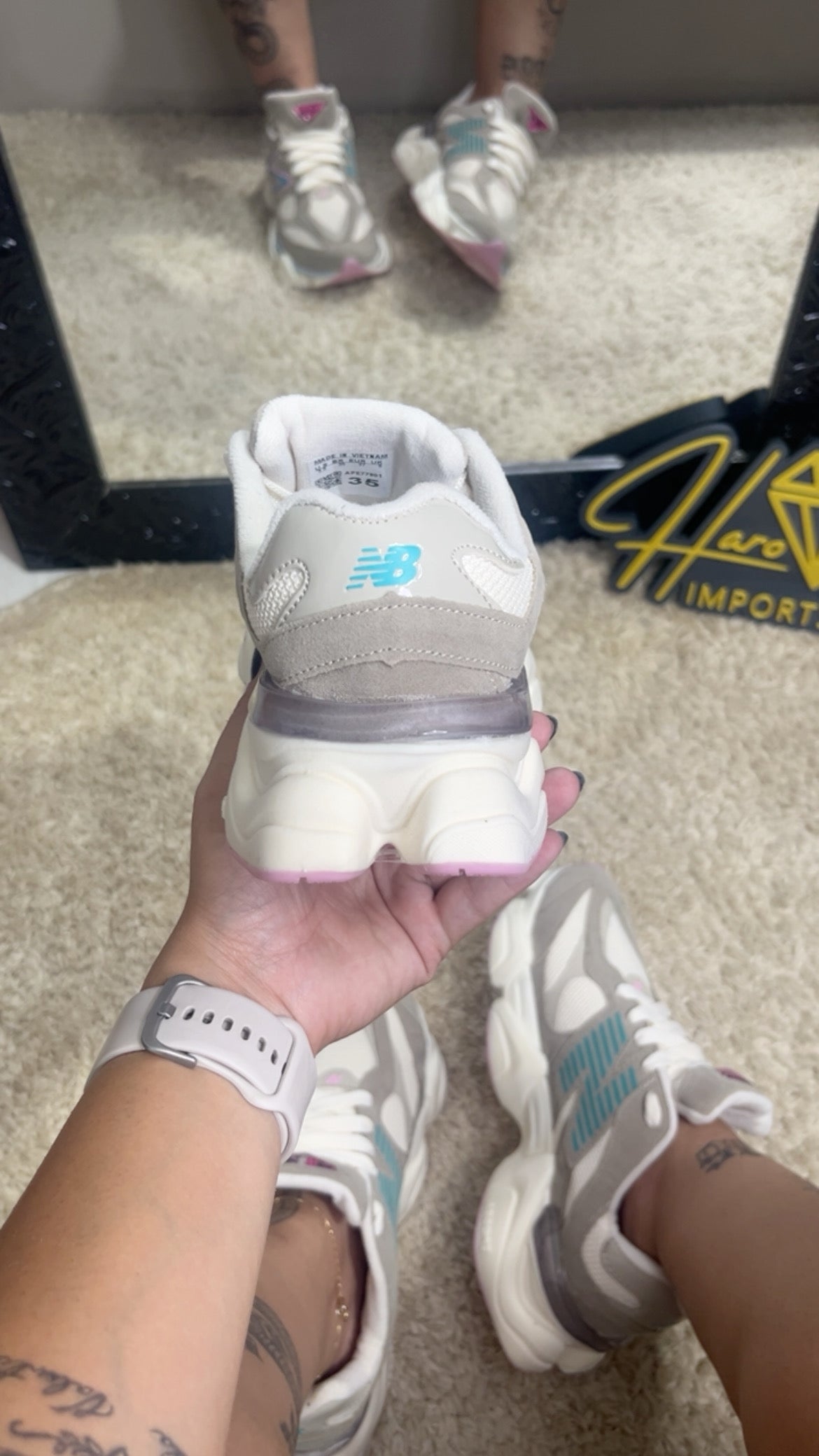 Tênis NB 9060 Cinza/Rosa/Azul