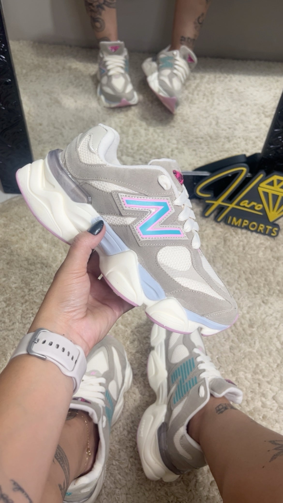 Tênis NB 9060 Cinza/Rosa/Azul